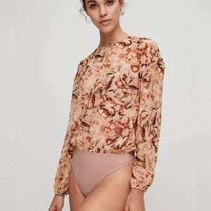 Aritzia Wilfred Talmont Thong Body Suit Neutral Floral Print Size Large